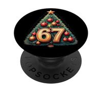 Funny 67 Six Seven Meme Christmas Vintage Tree Graphic PopSockets PopGrip Adesivo
