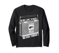 Funny 80s Never Forget Cassette Player Geeky Audiophile Gift Maglia a Manica