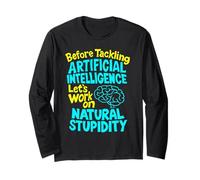 Funny AI T-Shirt - Intelligenza Artificiale Stupidità Naturale Maglia a Manica