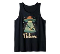Funny Alien Christmas Believe UFO Santa Abduction Men Women Canotta