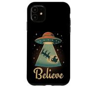 Funny Alien Christmas Believe UFO Santa Abduction Men Women Custodia per iPhone 11