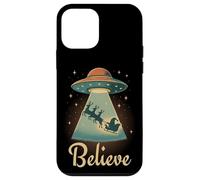 Funny Alien Christmas Believe UFO Santa Abduction Men Women Custodia per iPhone 12 mini