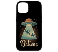Funny Alien Christmas Believe UFO Santa Abduction Men Women Custodia per iPhone 13