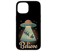 Funny Alien Christmas Believe UFO Santa Abduction Men Women Custodia per iPhone 15