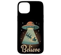 Funny Alien Christmas Believe UFO Santa Abduction Men Women Custodia per iPhone 15 Plus