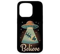 Funny Alien Christmas Believe UFO Santa Abduction Men Women Custodia per iPhone 15 Pro