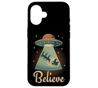 Funny Alien Christmas Believe UFO Santa Abduction Men Women Custodia per iPhone 16