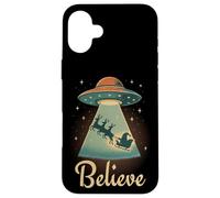 Funny Alien Christmas Believe UFO Santa Abduction Men Women Custodia per iPhone 16 Plus
