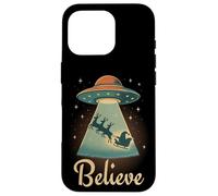 Funny Alien Christmas Believe UFO Santa Abduction Men Women Custodia per iPhone 16 Pro