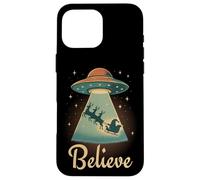 Funny Alien Christmas Believe UFO Santa Abduction Men Women Custodia per iPhone 16 Pro Max