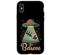 Funny Alien Christmas Believe UFO Santa Abduction Men Women Custodia per iPhone X/XS