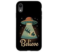 Funny Alien Christmas Believe UFO Santa Abduction Men Women Custodia per iPhone XR