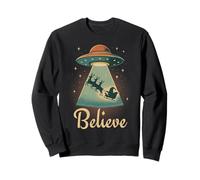 Funny Alien Christmas Believe UFO Santa Abduction Men Women Felpa