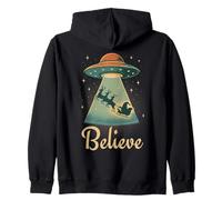 Funny Alien Christmas Believe UFO Santa Abduction Men Women Felpa con Cappuccio