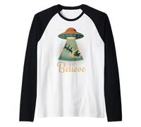Funny Alien Christmas Believe UFO Santa Abduction Men Women Maglia con Maniche Raglan
