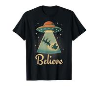 Funny Alien Christmas Believe UFO Santa Abduction Men Women Maglietta