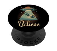 Funny Alien Christmas Believe UFO Santa Abduction Men Women PopSockets PopGrip Adesivo