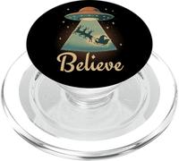 Funny Alien Christmas Believe UFO Santa Abduction Men Women PopSockets PopGrip per MagSafe