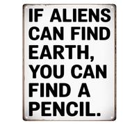 Funny Alien Pencil Tin Sign Students Teachers Gift Decor 12x8 Inch