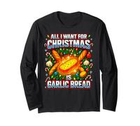 Funny all I Want for Christmas Is Aglio Bread Lover Xmas Maglia a Manica
