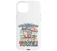 Funny Alpaca Going To The Beach - Alpaca Towel Vacation Custodia per iPhone 15 Plus