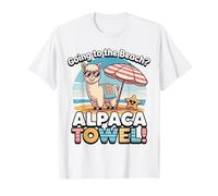 Funny Alpaca Going To The Beach - Alpaca Towel Vacation Maglietta