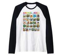 Funny Animal Alphabet A-Z ABCs Learning Letters for Kids Maglia con Maniche Raglan