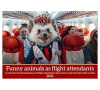 Funny animals as flight attendants (Wall Calendar 2026 DIN A3 landscape), CALVENDO 12 Month Wall Calendar: Funny animals in stewardess uniform and cool phrases for all flight attendants