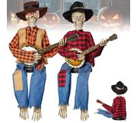 Funny Animated Dueling Banjo Skeletons, Dueling Banjos Skeleton, Halloween Banjo Playing Skeletons, 2025 New Country Skeleton Musicians, Indoor and Outdoor Decorations, Photo(Red+Yellow,NO Light)