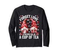 Funny Anti Valentines Cup of Tea Gnomes for Tea Lover Maglia a Manica