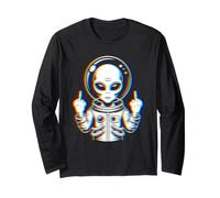 Funny Astronaut Alien Flipping Middle Finger Maglia a Manica
