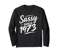 Funny Attitude Sassy Since 1973 Retro Mama Wife Sass Queen Maglia a Manica