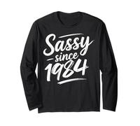 Funny Attitude Sassy Since 1984 Retro Mama Wife Sass Queen Maglia a Manica