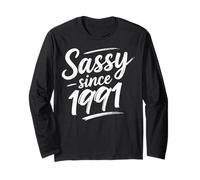 Funny Attitude Sassy Since 1991 Retro Mama Wife Sass Queen Maglia a Manica