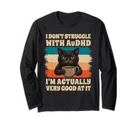 Funny AuDHD Cat Coffee Humor Neurodivergente Retro Distressed Maglia a Manica
