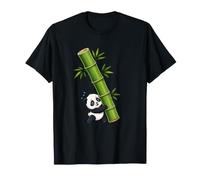 Funny Baby Panda Che Tiene Gigante bambù Verde Maglietta