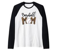 Funny Baseball Mom Leopard Print Softball Mom Mother's Day Maglia con Maniche Raglan