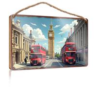 Funny Bathroom Art London Streets: Red Buses, Big Ben, and Historical Architecture Cartello boscoso Autunno Portico Cartello Cucina Wall Sign (23 x 35 cm)