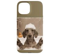 Funny Bathtub Dog Dachshund Selfie Custodia per iPhone 15
