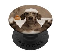 Funny Bathtub Dog Dachshund Selfie PopSockets PopGrip Adesivo