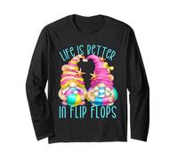 Funny Beach Gnomes for Women Life Is Better in Flip Flops Maglia a Manica