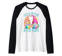 Funny Beach Gnomes for Women Life Is Better in Flip Flops Maglia con Maniche Raglan