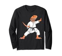 Funny Bearded Dragons Doing Karate Samurai Ninja Lizard Maglia a Manica