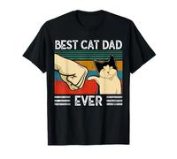 Funny Best Cat Dad Ever T-Shirt Vintage Retro Cat Fist Bump Maglietta