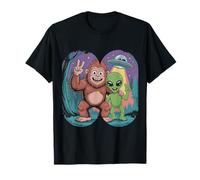 Funny Bigfoot Alien Sasquatch Rock on Hand Segno UFO selfie Maglietta