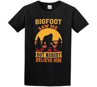 Funny Bigfoot Saw Me Sasquatch Believer Vintage Yeti Unisex 100% Cotton Short-Sleeve T-Shirts Black L