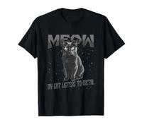 Funny Black Cat Ascolta Metal Metalhead Music Lover Graphic Maglietta