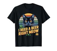 Funny Black Cat Beer - Retro I Need A Beer Right Meow Irish Maglietta