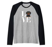 Funny Black Dachshund Love Design Maglia con Maniche Raglan