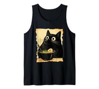 Funny Black Fat Cat Eating Ramen Japanese Kawaii Anime Canotta